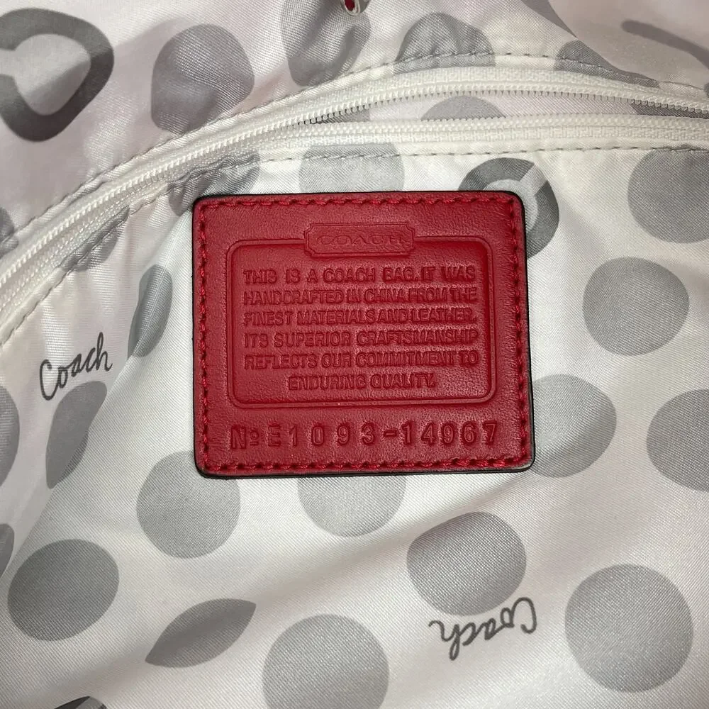 Coach Tote Purse Julia Op Art Perry Red Leather Handbag Large Logo READ Flaw